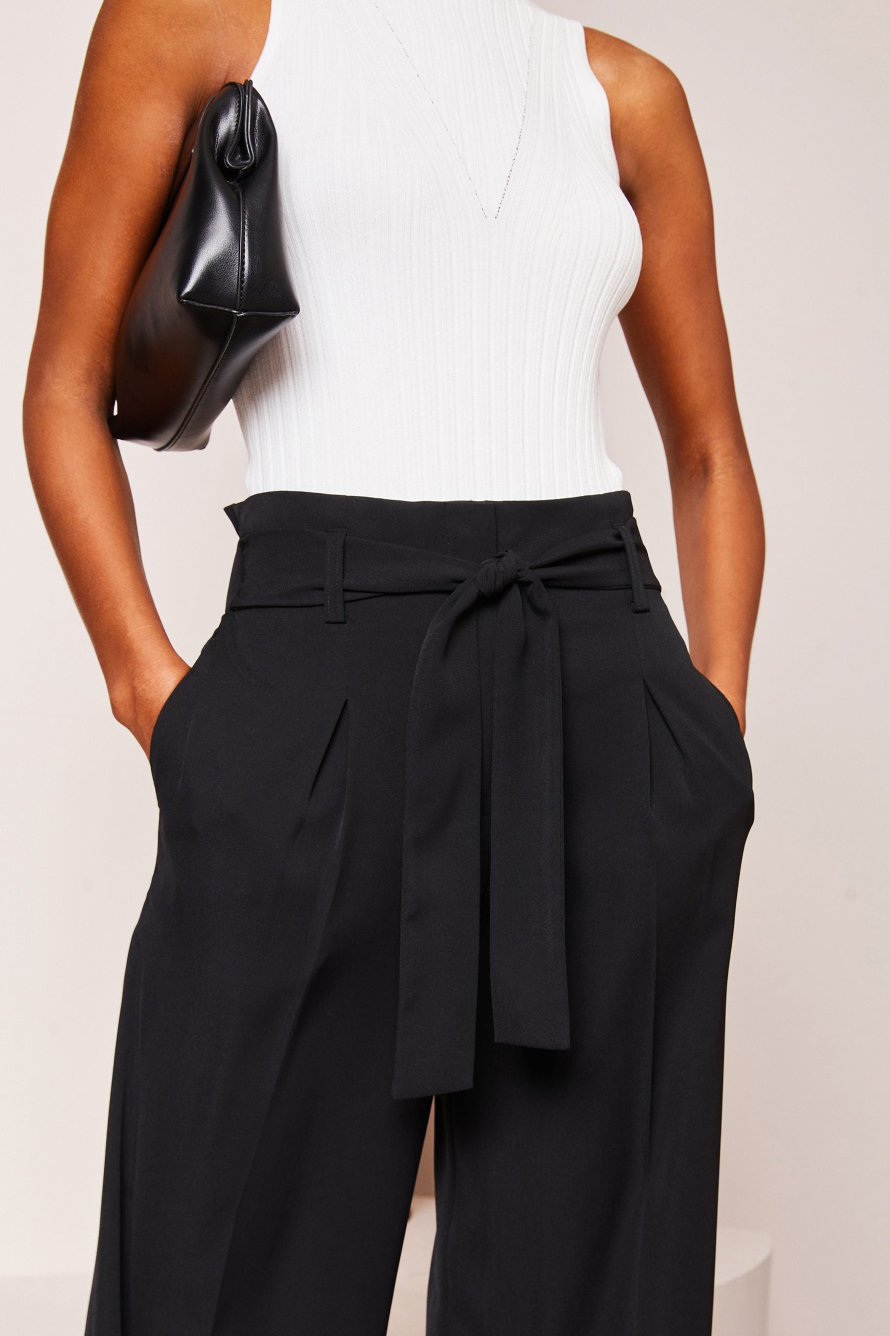 Lipsy Black Belted Wide Leg Trousers