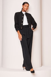 Lipsy Black Petite Belted Wide Leg Trousers - Image 3 of 4