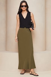 Lipsy Khaki Green Maxi Skirt With Touch Of Linen - Image 3 of 4