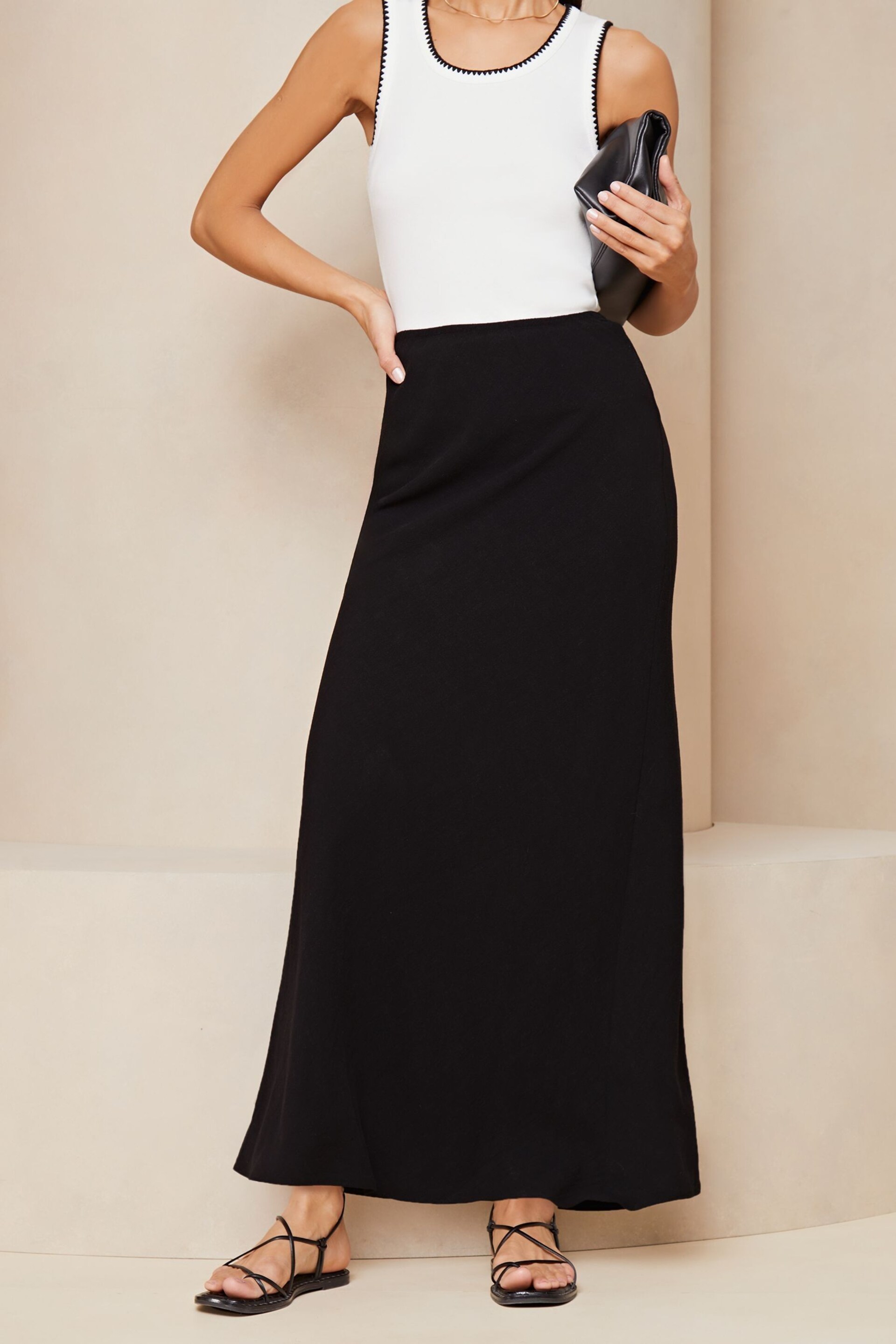 Lipsy Black Maxi Skirt With Touch Of Linen - Image 1 of 4