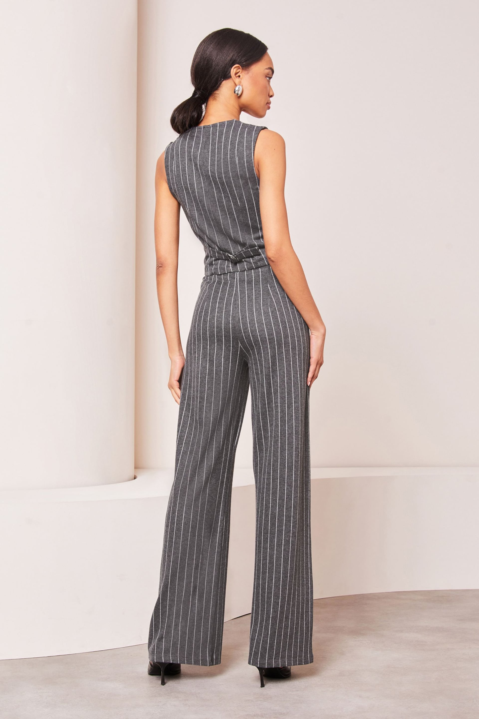 Lipsy Grey Pinstripe High Waist Wide Leg Tailored Trousers - Image 2 of 3