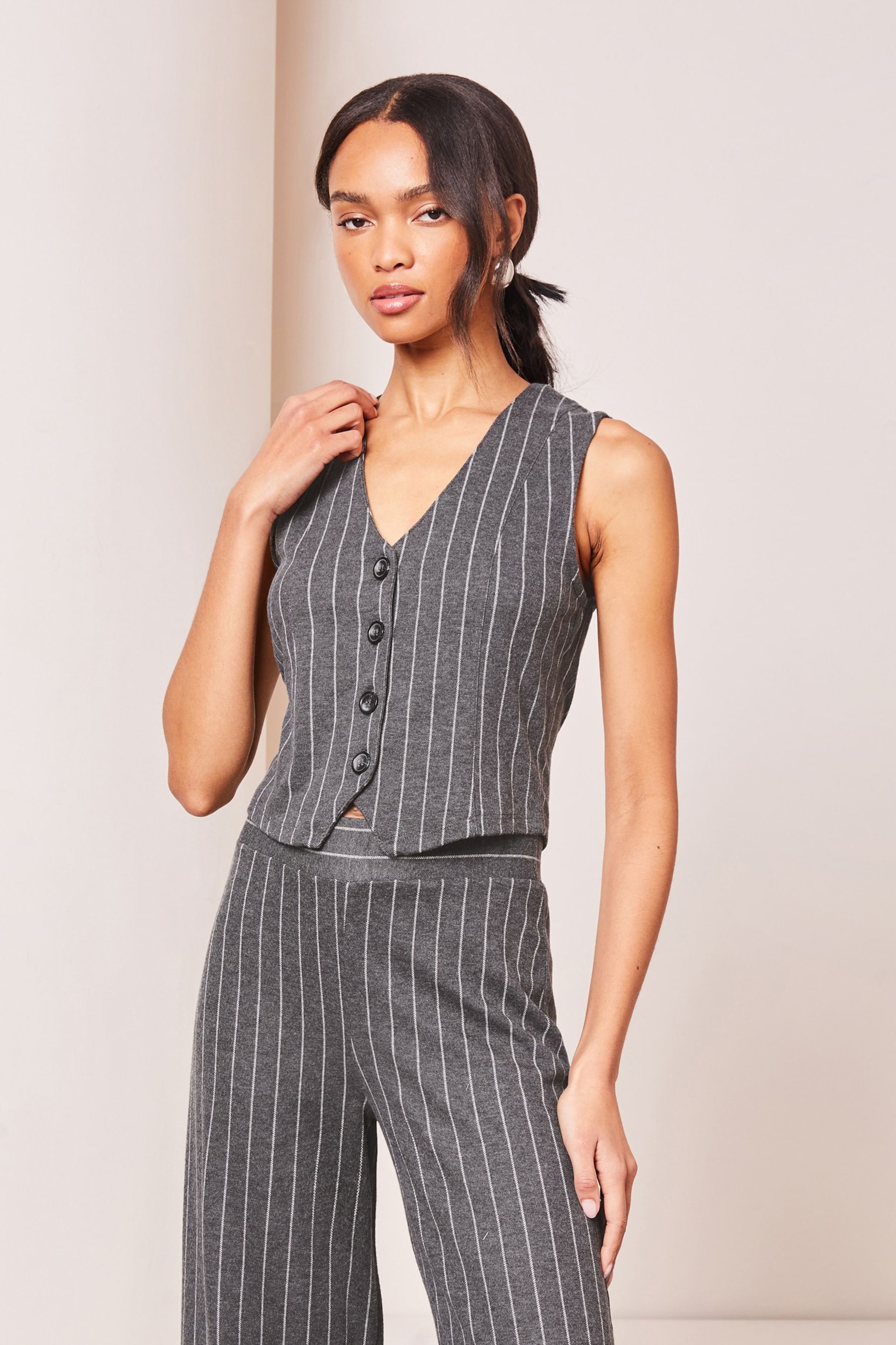 Lipsy Grey Pinstripe Jersey Pinstripe Waistcoat - Image 4 of 4