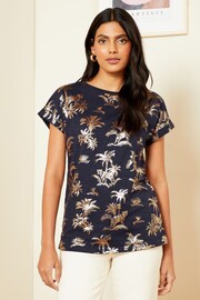 Love & Roses Navy Blue Foil Print Crew Neck Jersey T-Shirt - Image 3 of 4