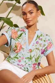 V&A | Love & Roses Blue Floral V Neck Jersey Short Sleeve T-Shirt - Image 1 of 4