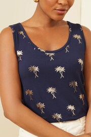 Love & Roses Navy Blue Foil Print Jersey Scoop Neck Vest Top - Image 2 of 4