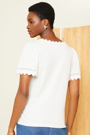 Love & Roses Ivory White Scallop V Neck Jersey T-Shirt - Image 2 of 4