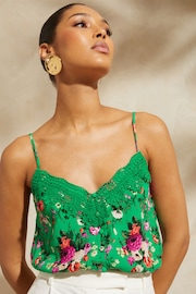 V&A | Love & Roses Green Lace Trim Camisole - Image 1 of 4