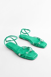 Green Metallic Jewelled Flower Strappy Sandals - Image 5 of 10