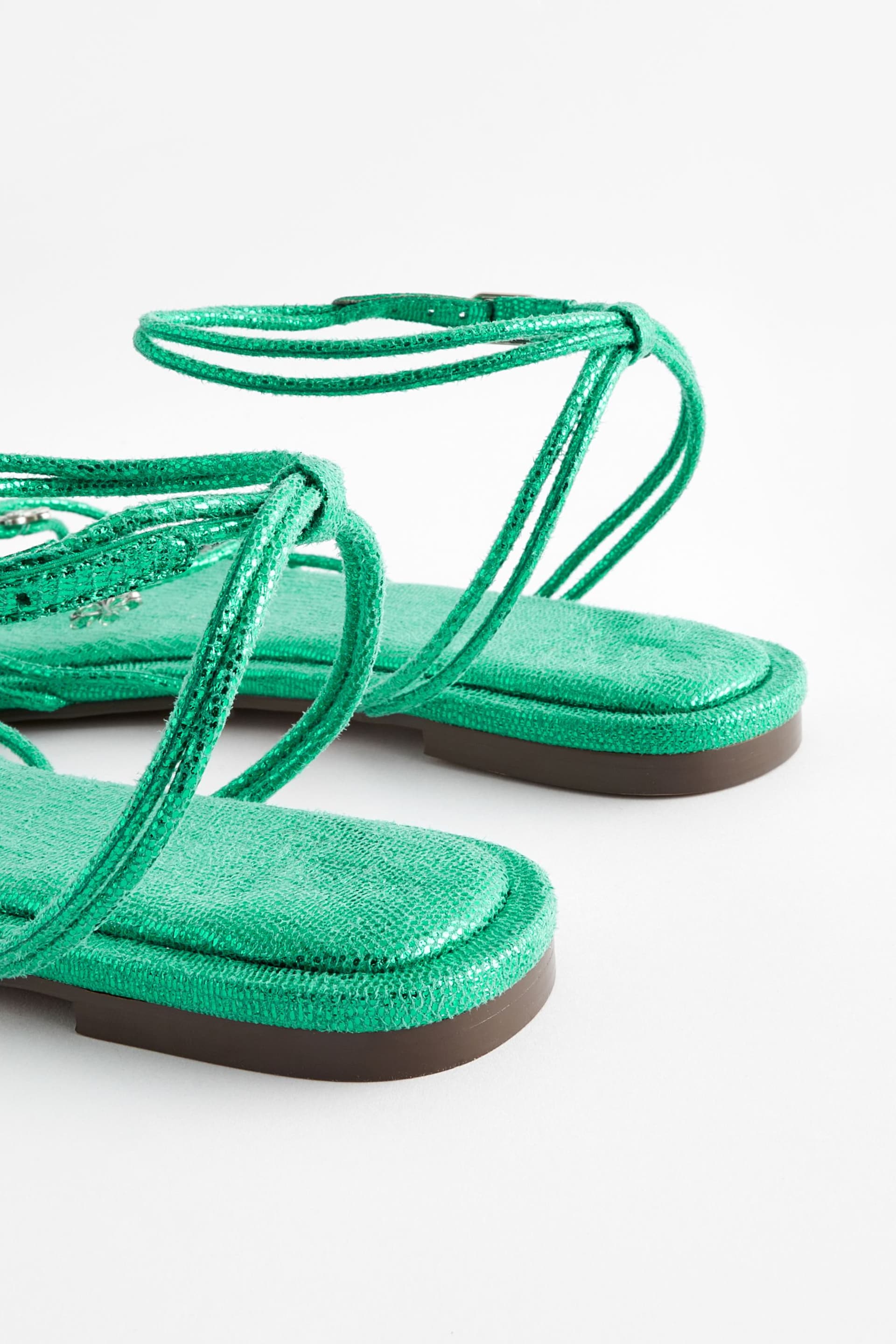 Green Metallic Jewelled Flower Strappy Sandals - Image 7 of 10