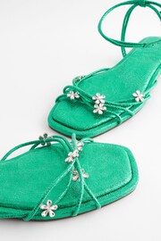 Green Metallic Jewelled Flower Strappy Sandals - Image 8 of 10