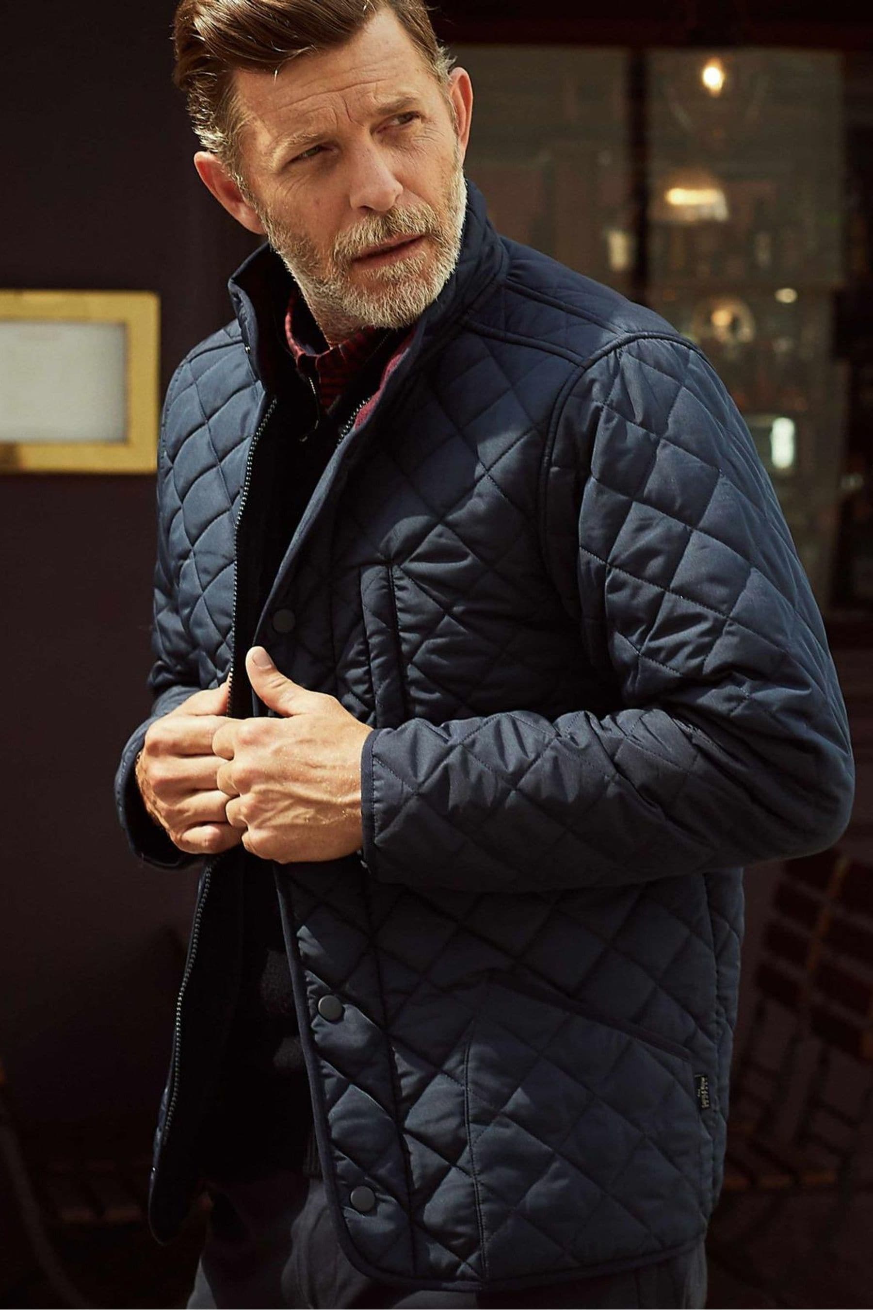 Quilted navy blue jacket on sale