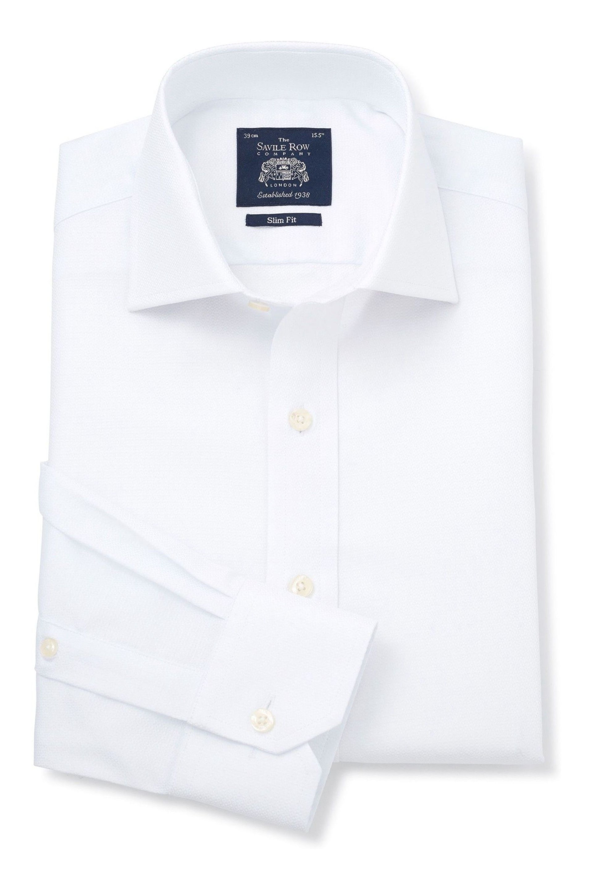 Savile Row Company Textured Dobby Slim Single Cuff White Shirt - Image 2 of 4