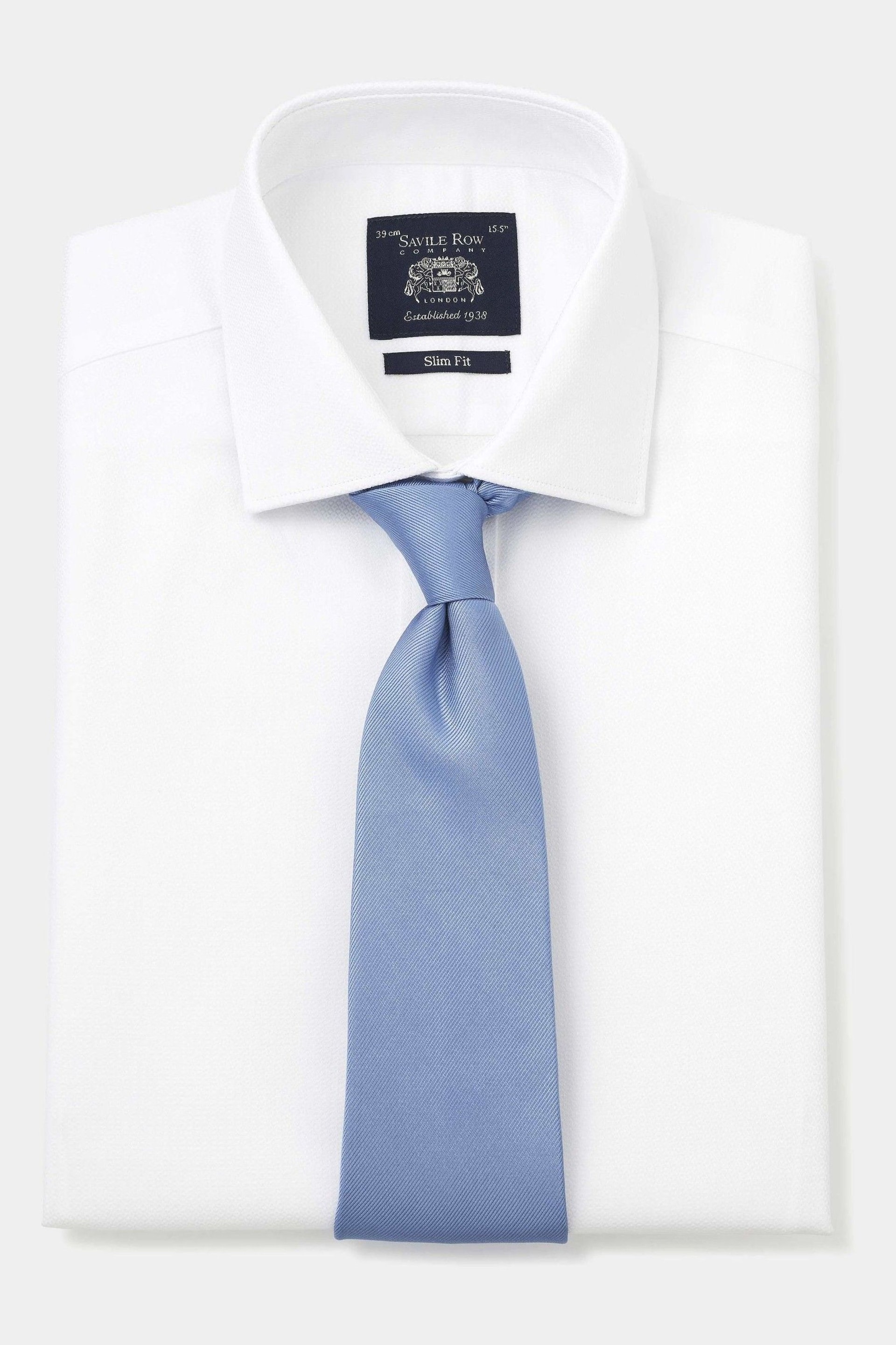 Savile Row Company Textured Dobby Slim Single Cuff White Shirt - Image 3 of 4