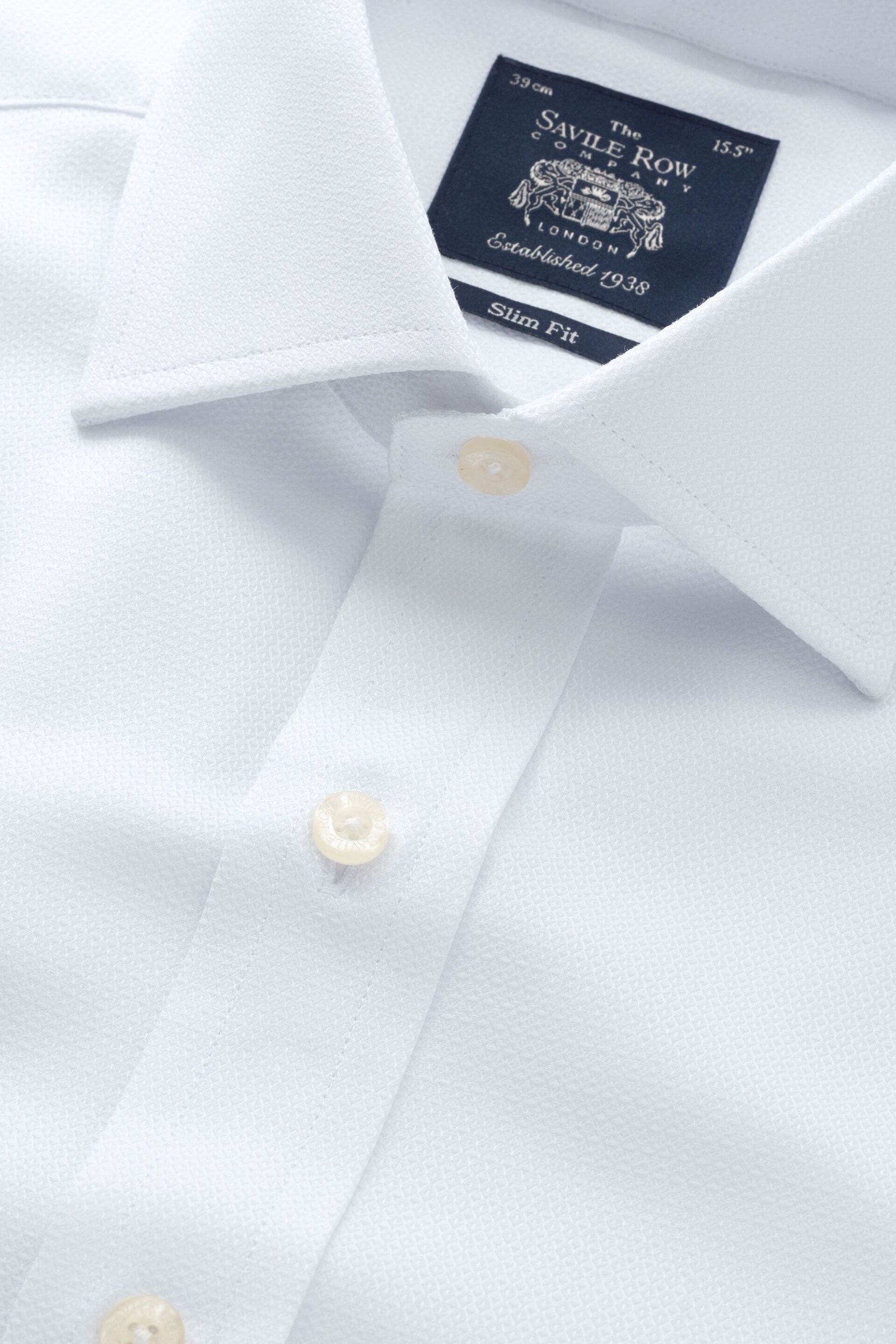 Savile Row Company Textured Dobby Slim Single Cuff White Shirt - Image 4 of 4