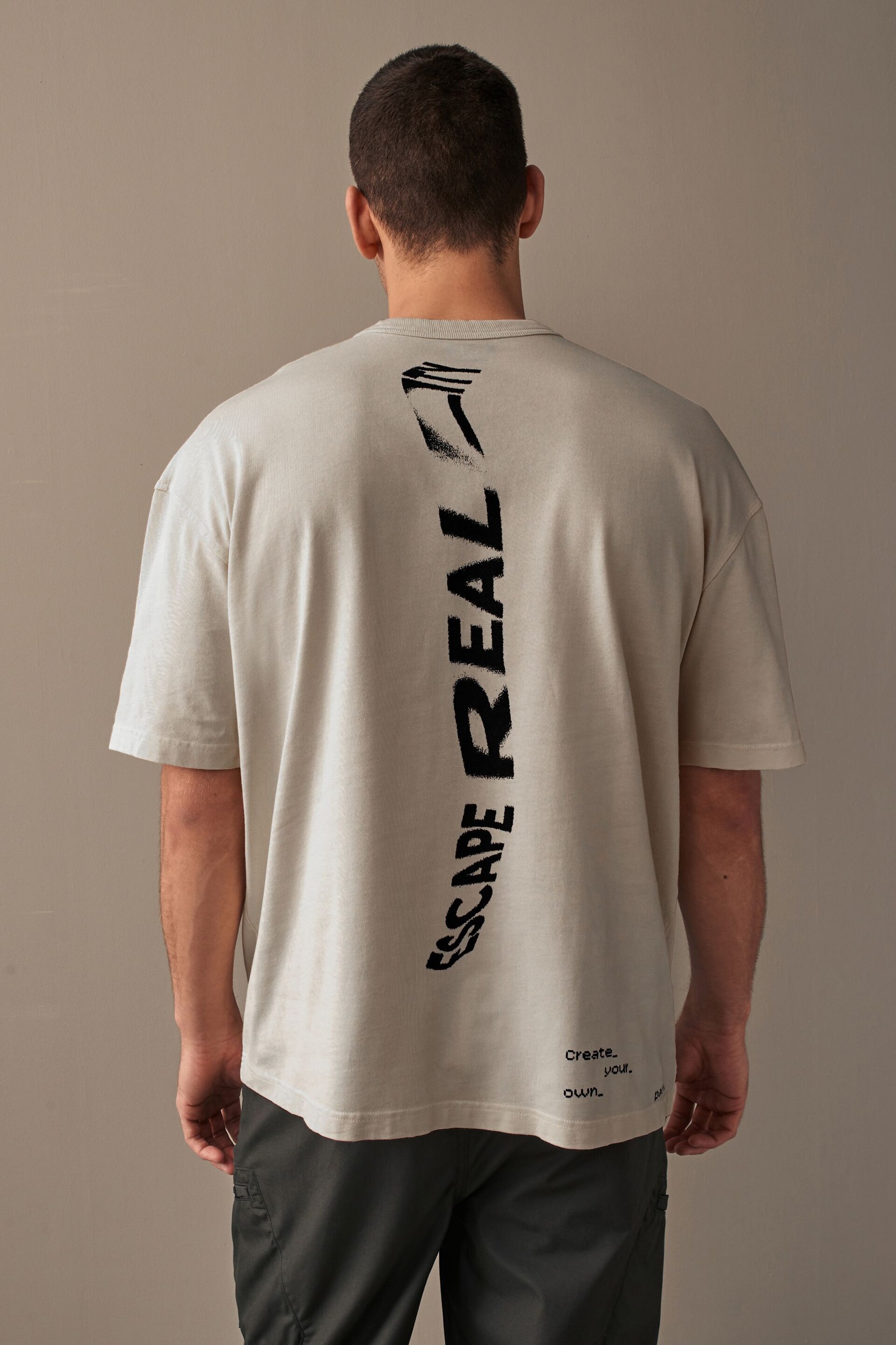 Ecru Relaxed Fit Heavyweight Urban Graphic T-Shirt - Image 4 of 7