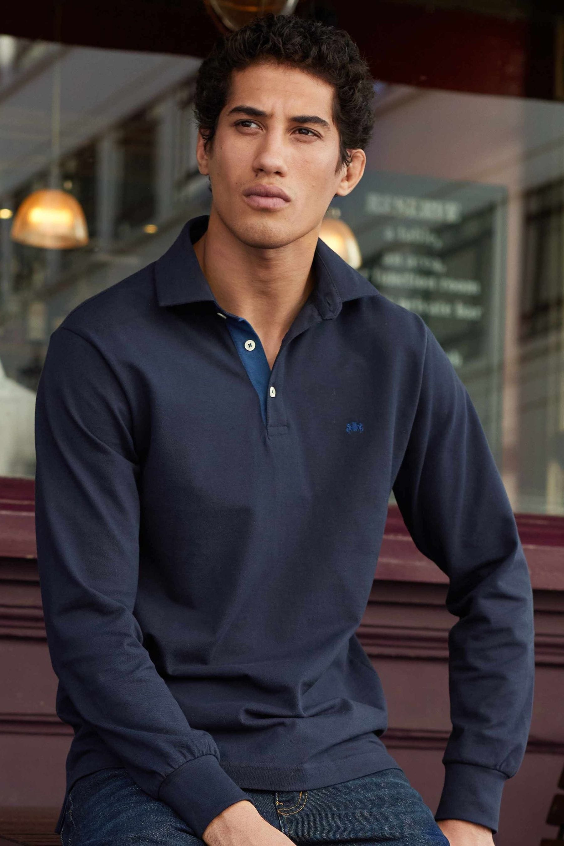 Denim polo long sleeves shop