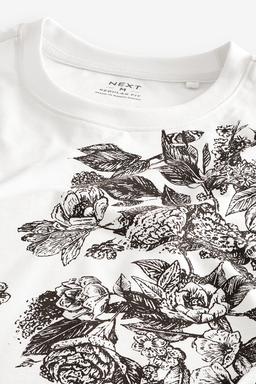 White Tattoo Floral Print Graphic T-Shirt - Image 6 of 7