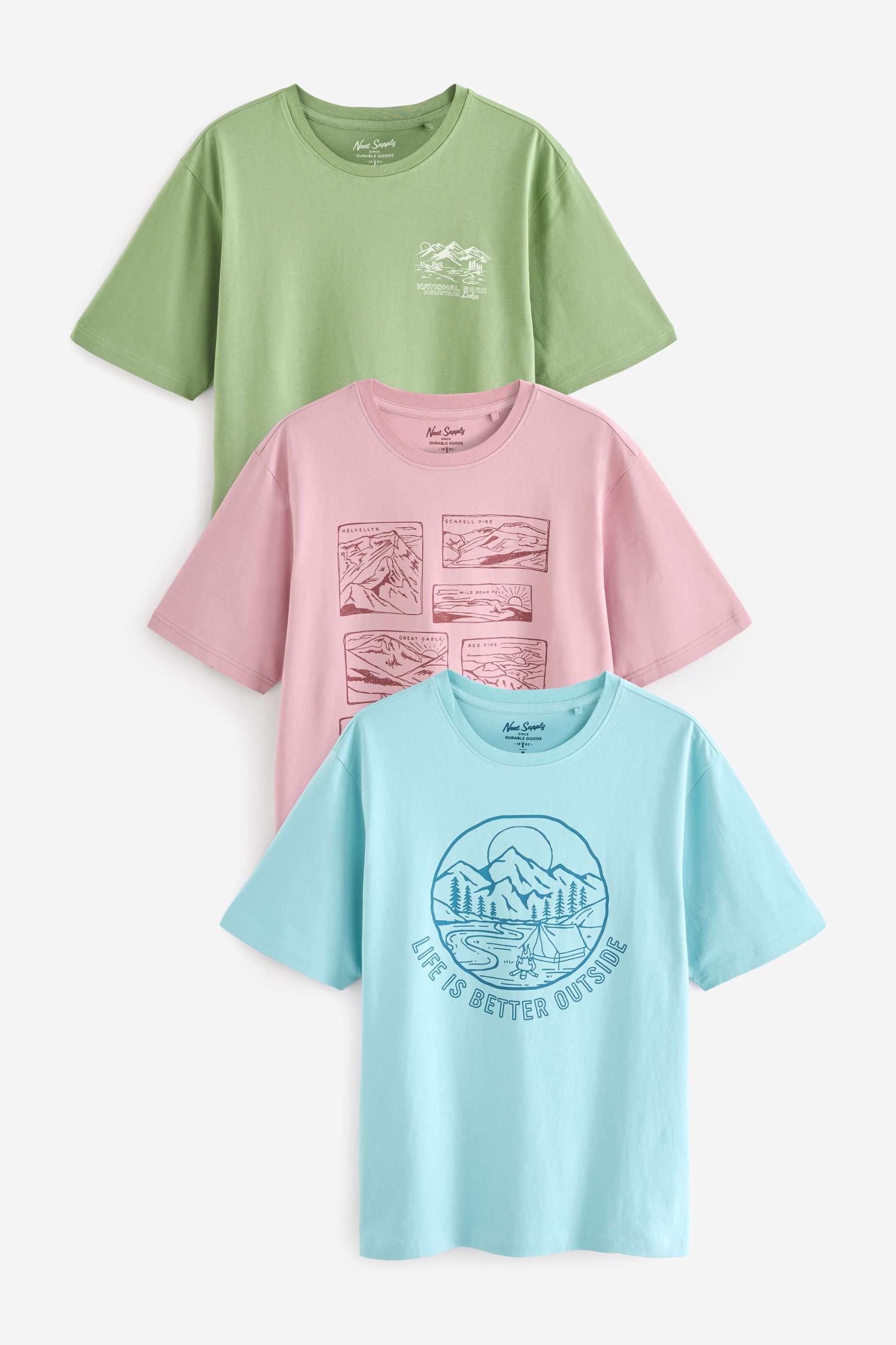 Buy Blue Pink Green 100 Cotton Graphic Print T Shirts 3 Pack from the Next UK online shop