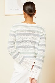 Love & Roses Blue Pointelle Scallop Cuff Knitted Jumper - Image 3 of 4