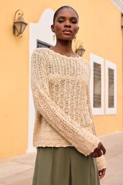Love & Roses Gold Pointelle Scallop Cuff Knitted Jumper - Image 4 of 4