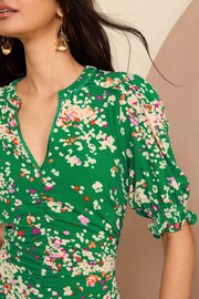 Love & Roses Green Animal Petite Jersey V Neck Front Split Midi Shirt Dress - Image 2 of 4