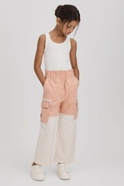Reiss Pink Adalia Senior Colourblock Elasticated Cargo Jeans - Image 1 of 6