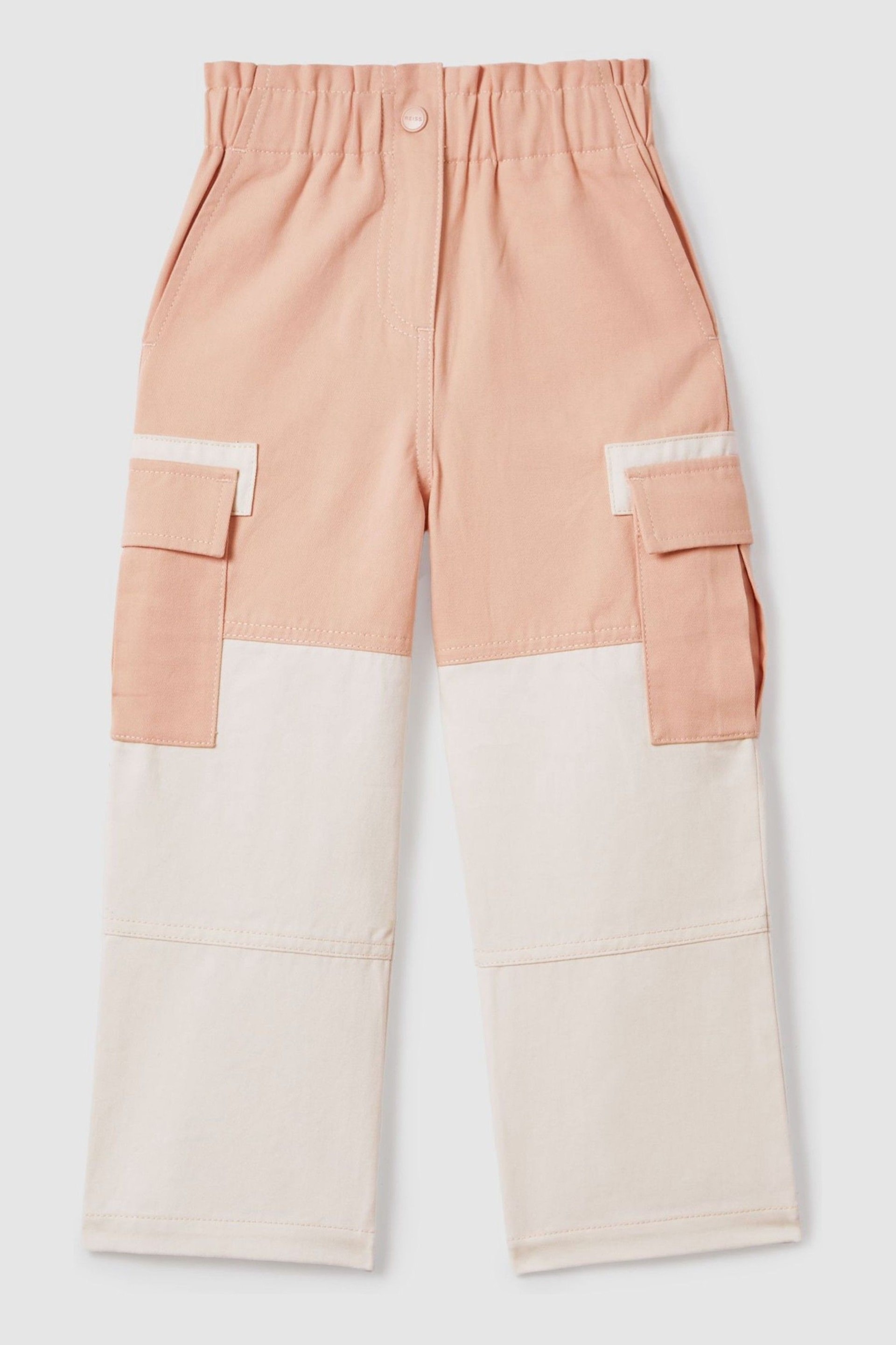 Reiss Pink Adalia Senior Colourblock Elasticated Cargo Jeans - Image 2 of 6