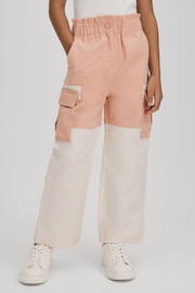 Reiss Pink Adalia Senior Colourblock Elasticated Cargo Jeans - Image 3 of 6