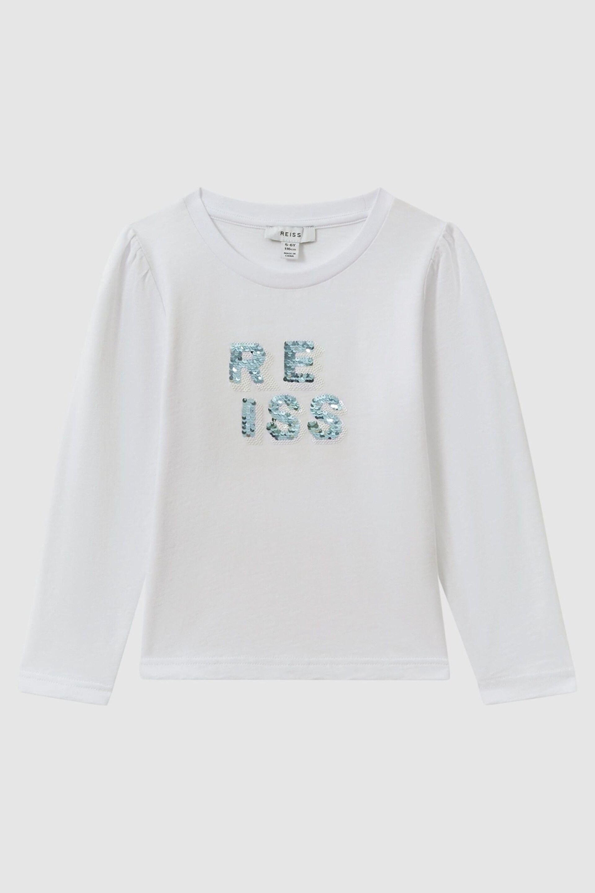 Reiss White Ria Senior Cotton Sequin Motif Top - Image 2 of 6