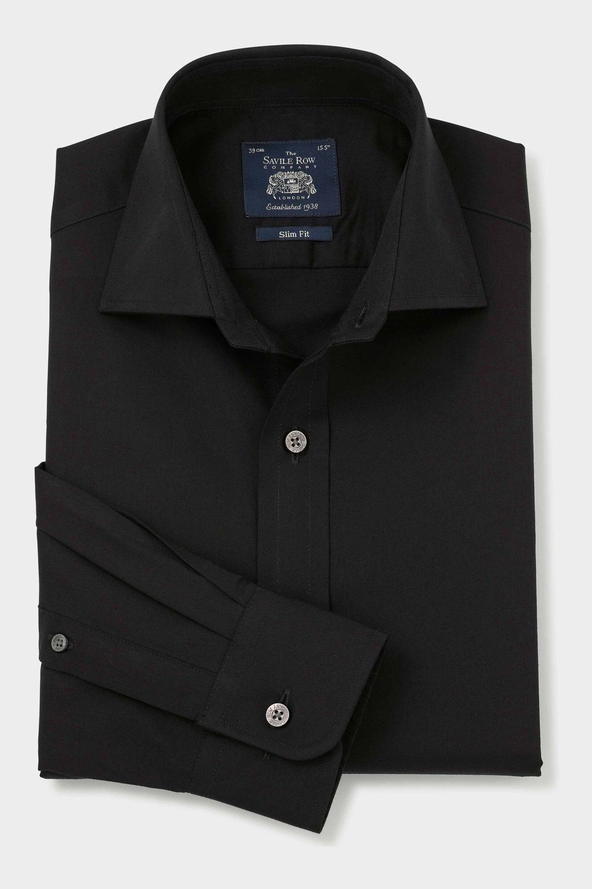 Savile Row Company Fine Twill Slim Single Cuff Formal Black Shirt - Image 3 of 5