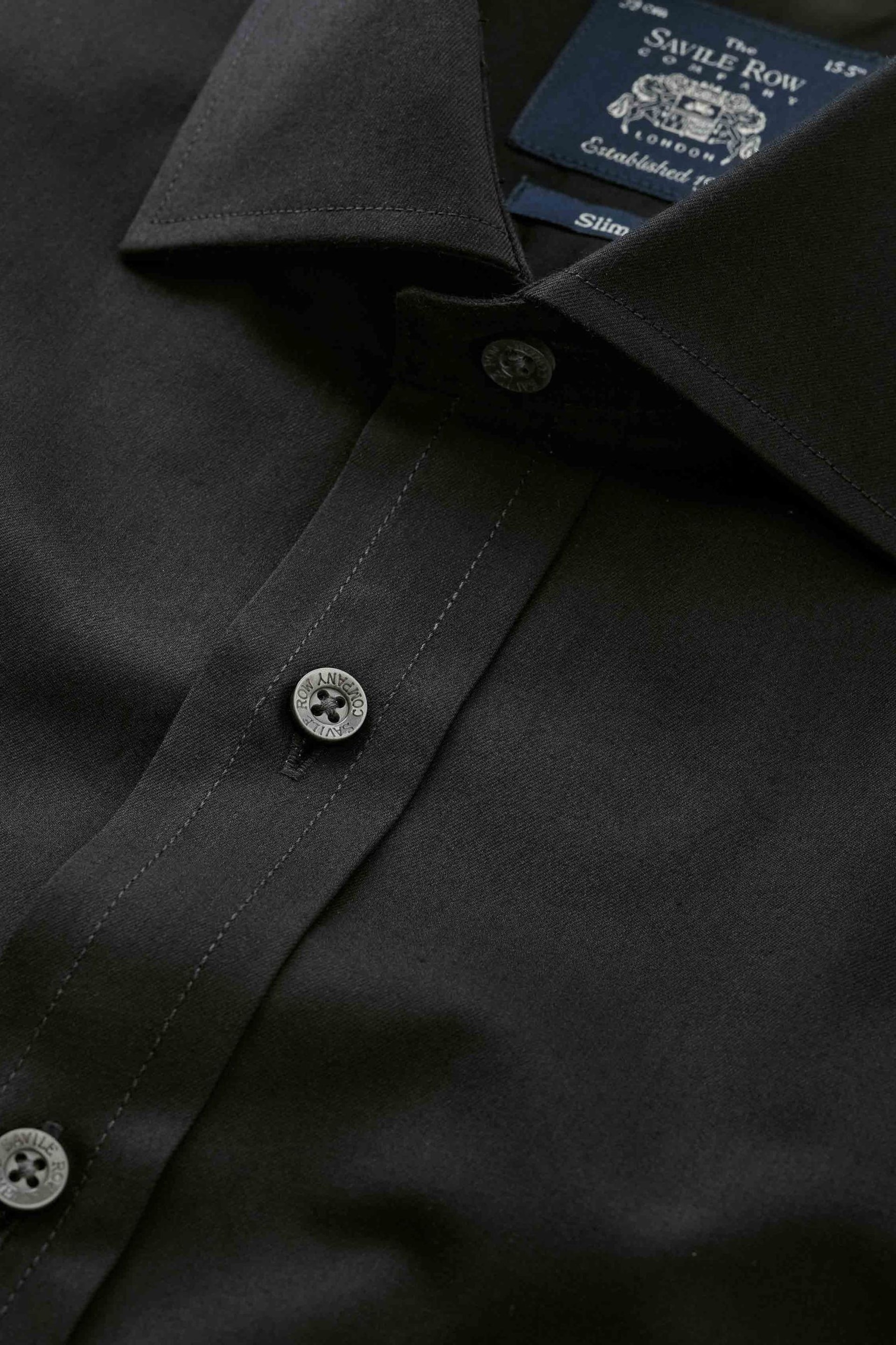 Savile Row Company Fine Twill Slim Single Cuff Formal Black Shirt - Image 4 of 5