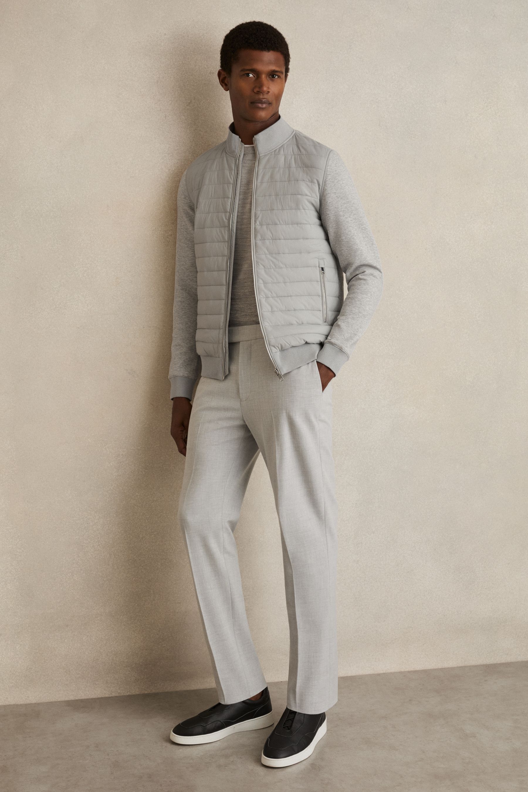 Buy Reiss Soft Grey Melange Freddie Hybrid Quilt and Knit Zip Through Jacket from the Next UK online shop