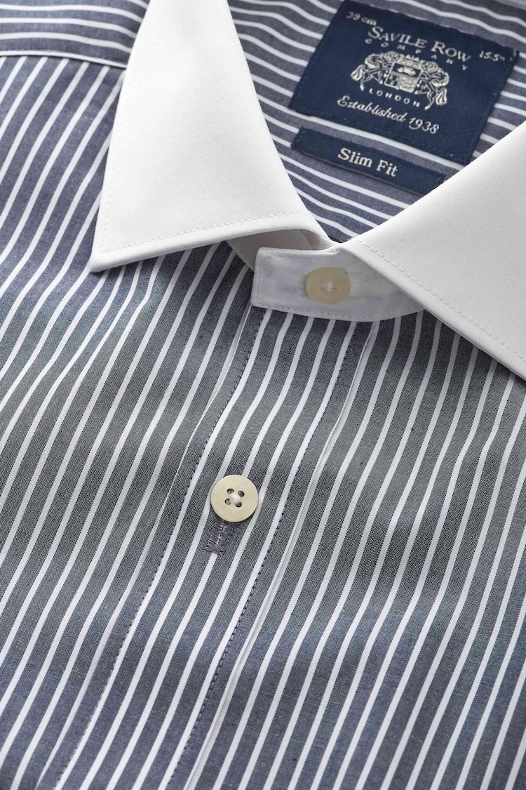 Savile Row Company Blue 100% Cotton Stripe Winchester Double Cuff Formal Shirt - Image 7 of 7