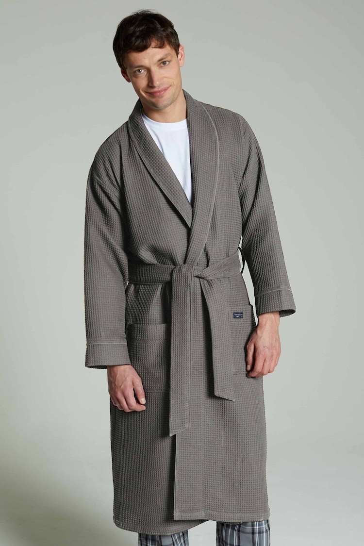 Savile Row Company Grey 100% Cotton Waffle Dressing Gown - Image 1 of 4