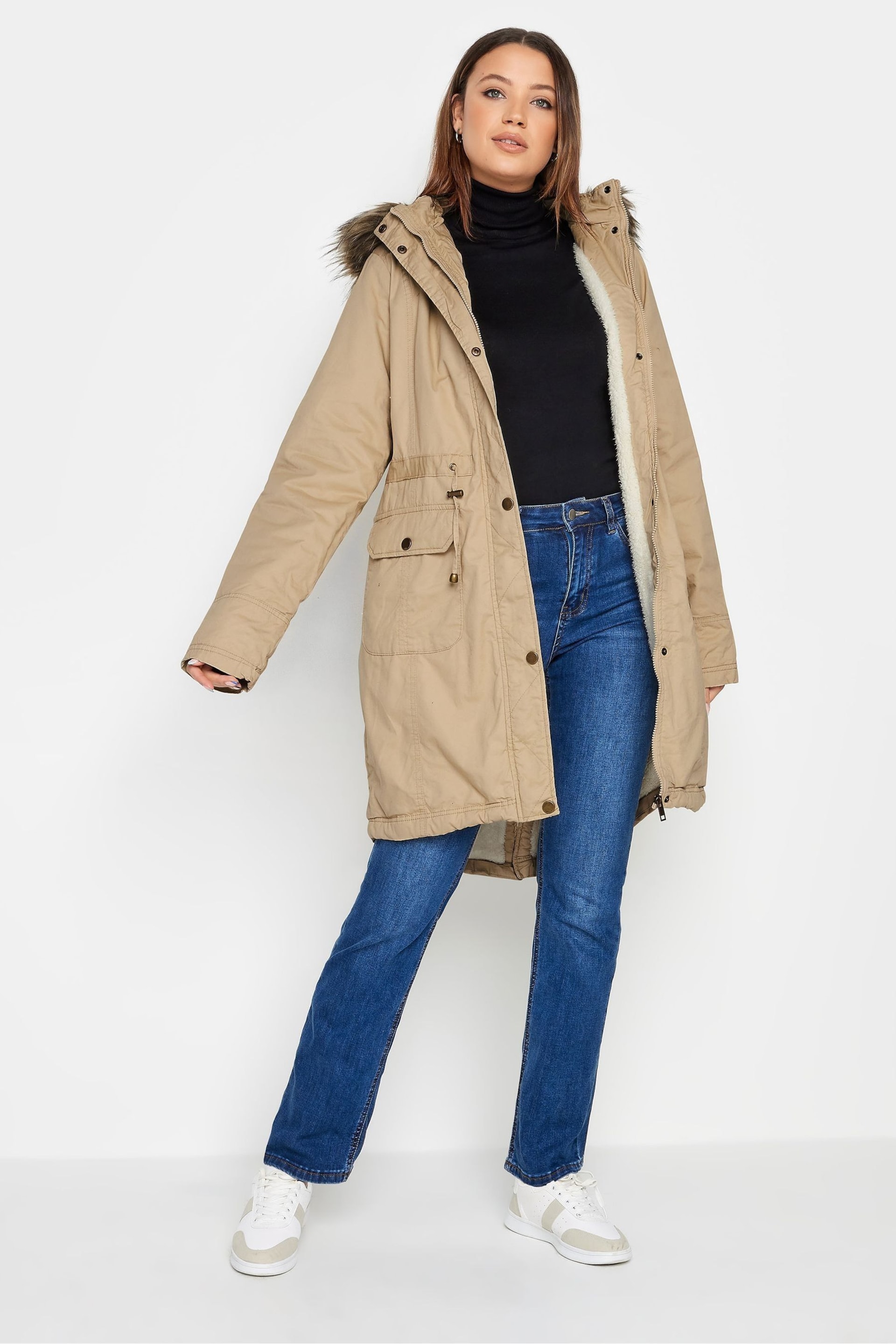 Long Tall Sally Natural Faux Fur Trim Parka Jacket - Image 3 of 4