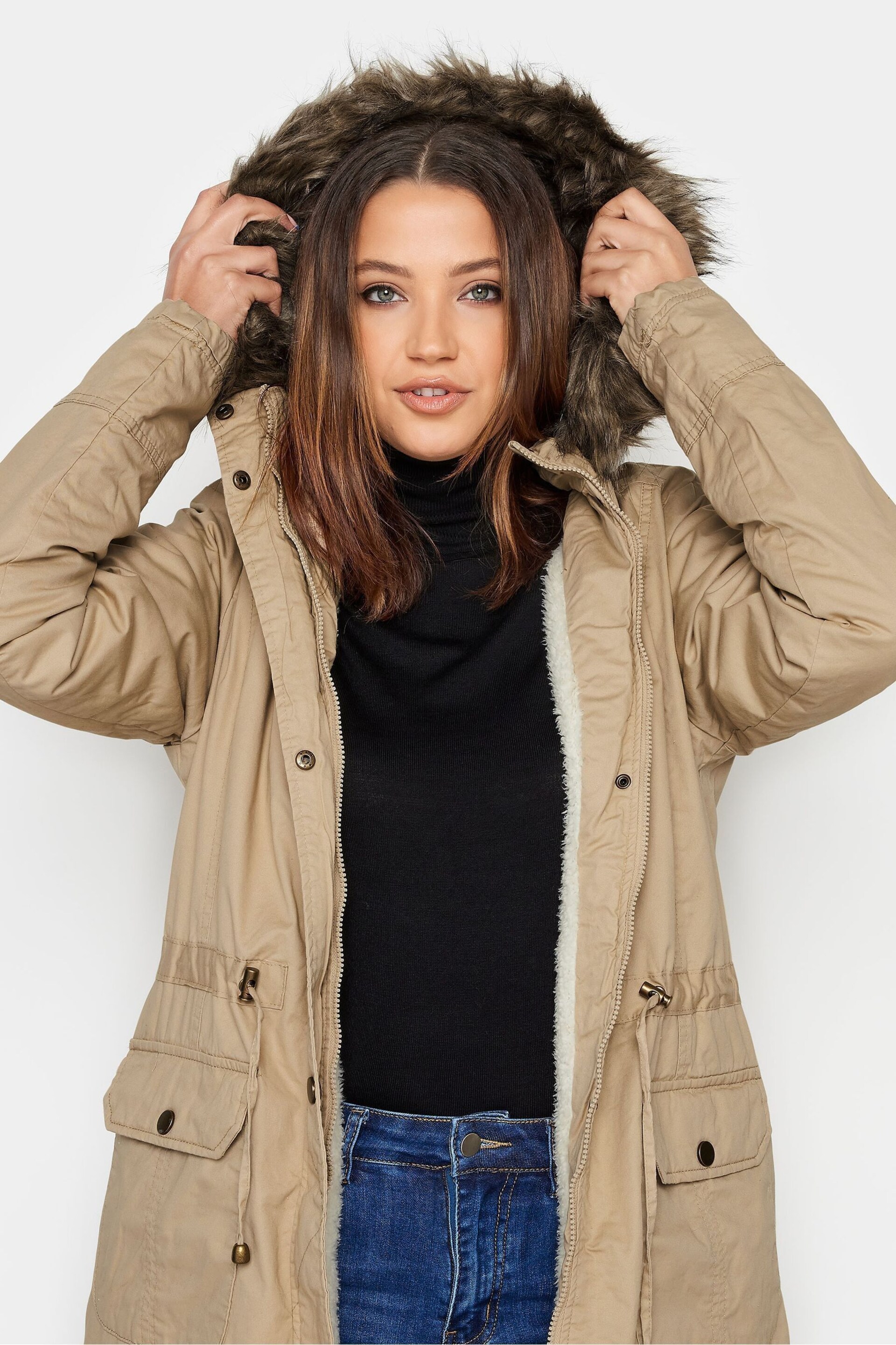 Long Tall Sally Natural Faux Fur Trim Parka Jacket - Image 4 of 4