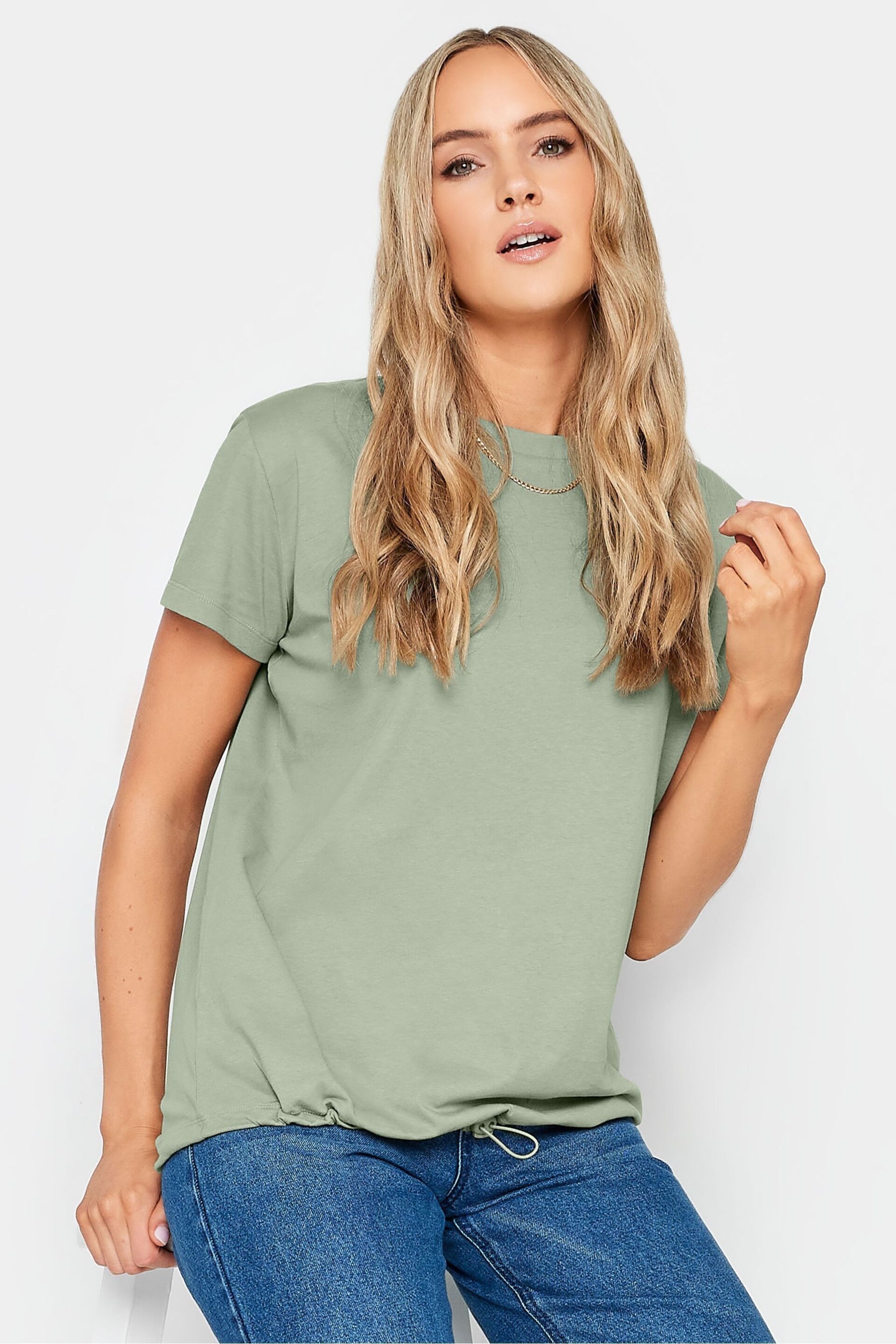 Long Tall Sally Green Drawstring Hem Cotton T-Shirt - Image 1 of 4