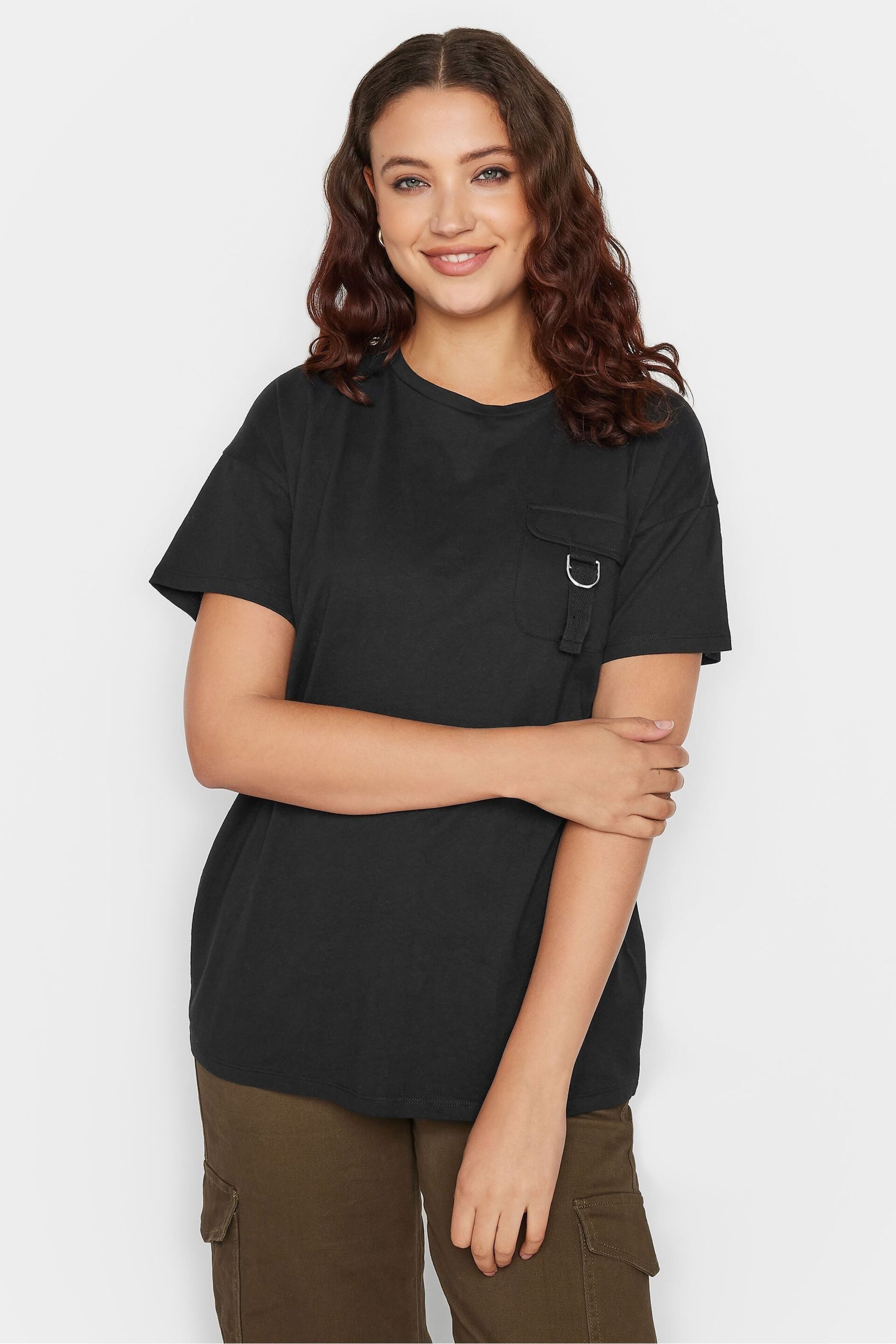 Long Tall Sally Black Utility Pocket T-Shirt - Image 1 of 4