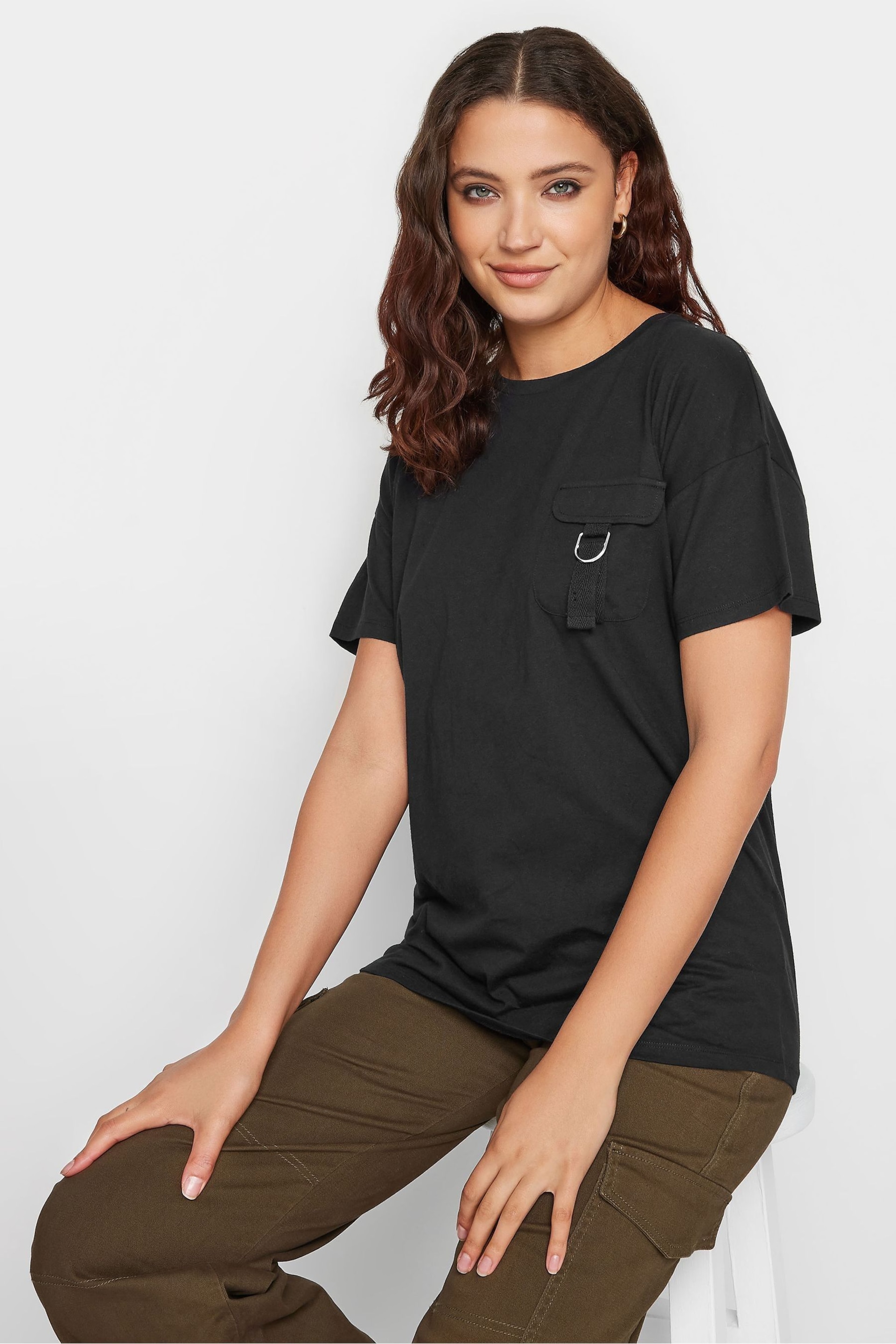 Long Tall Sally Black Utility Pocket T-Shirt - Image 4 of 4