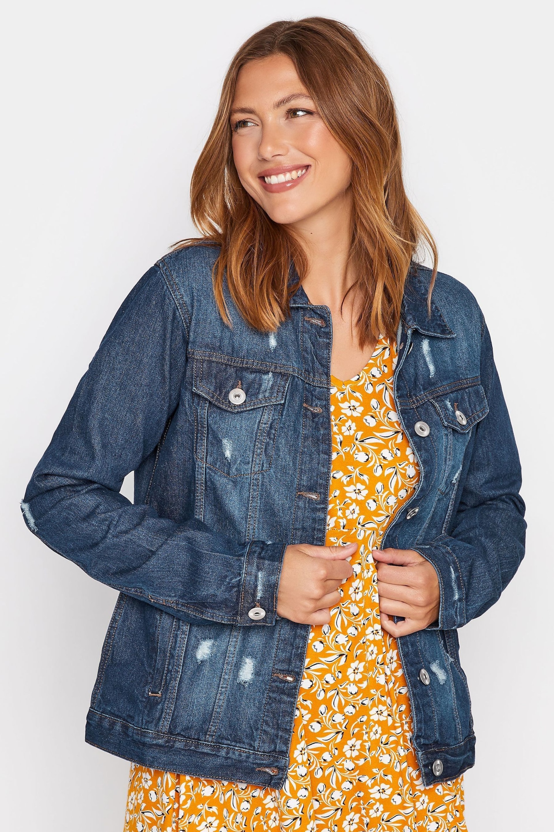 Long Tall Sally Blue Distressed Denim Jacket - Image 1 of 4