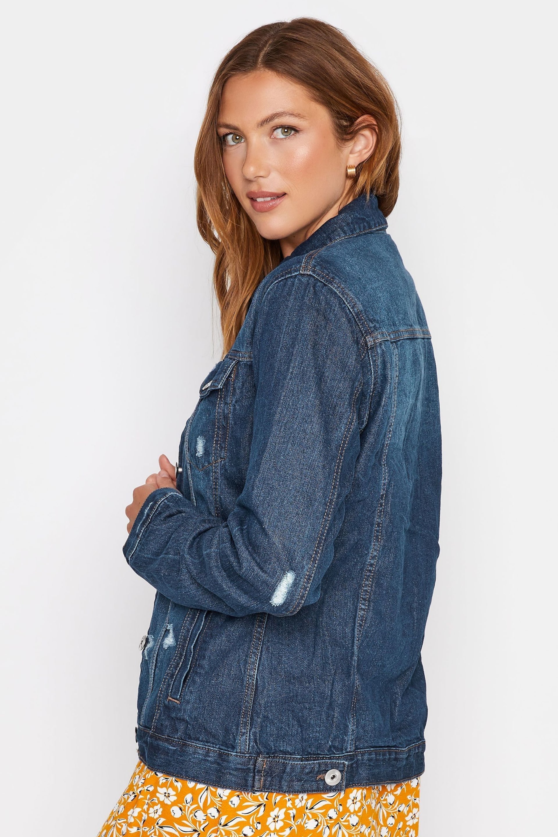 Long Tall Sally Blue Distressed Denim Jacket - Image 2 of 4