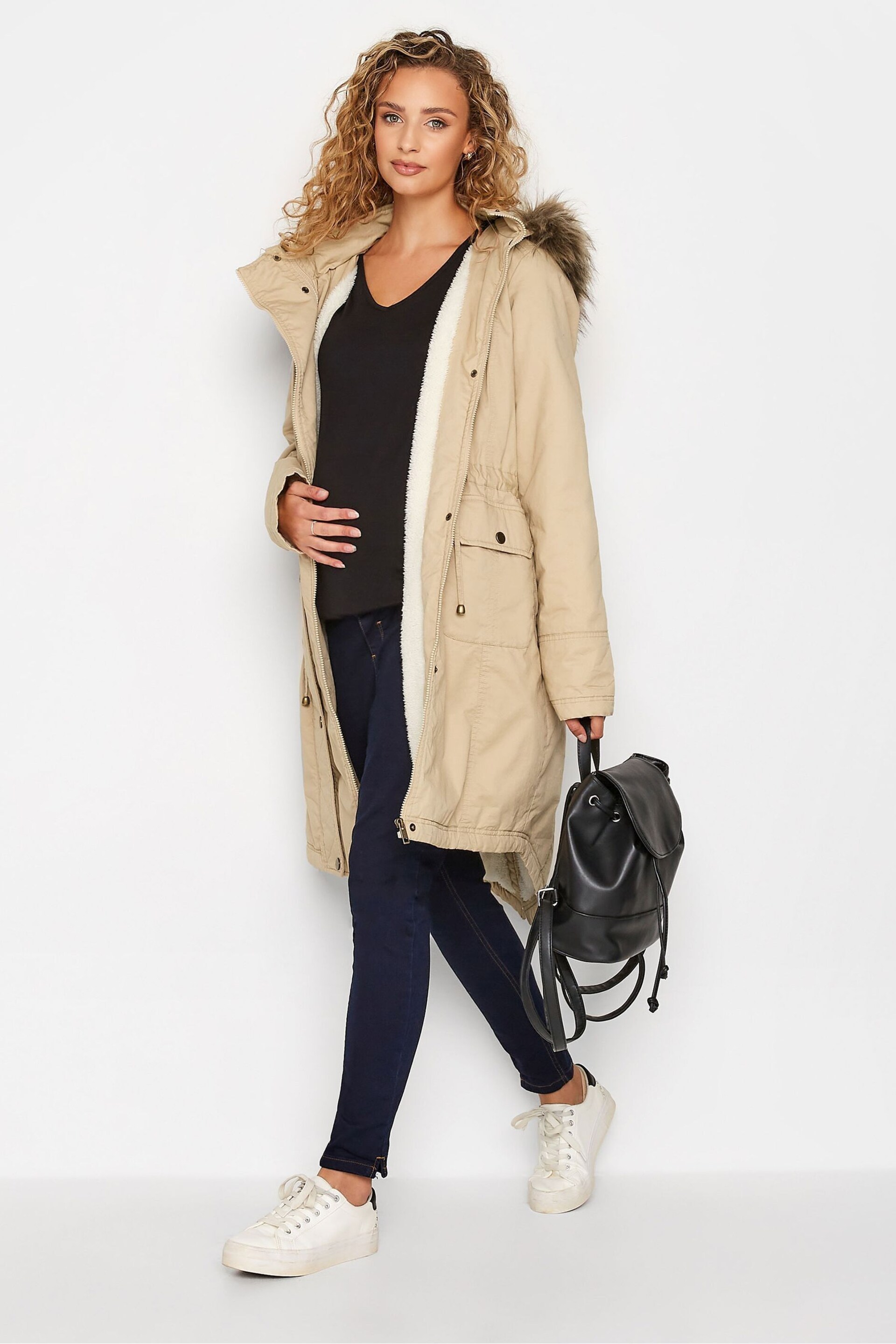 Long Tall Sally Natural Maternity Faux Fur Trim Parka - Image 4 of 5