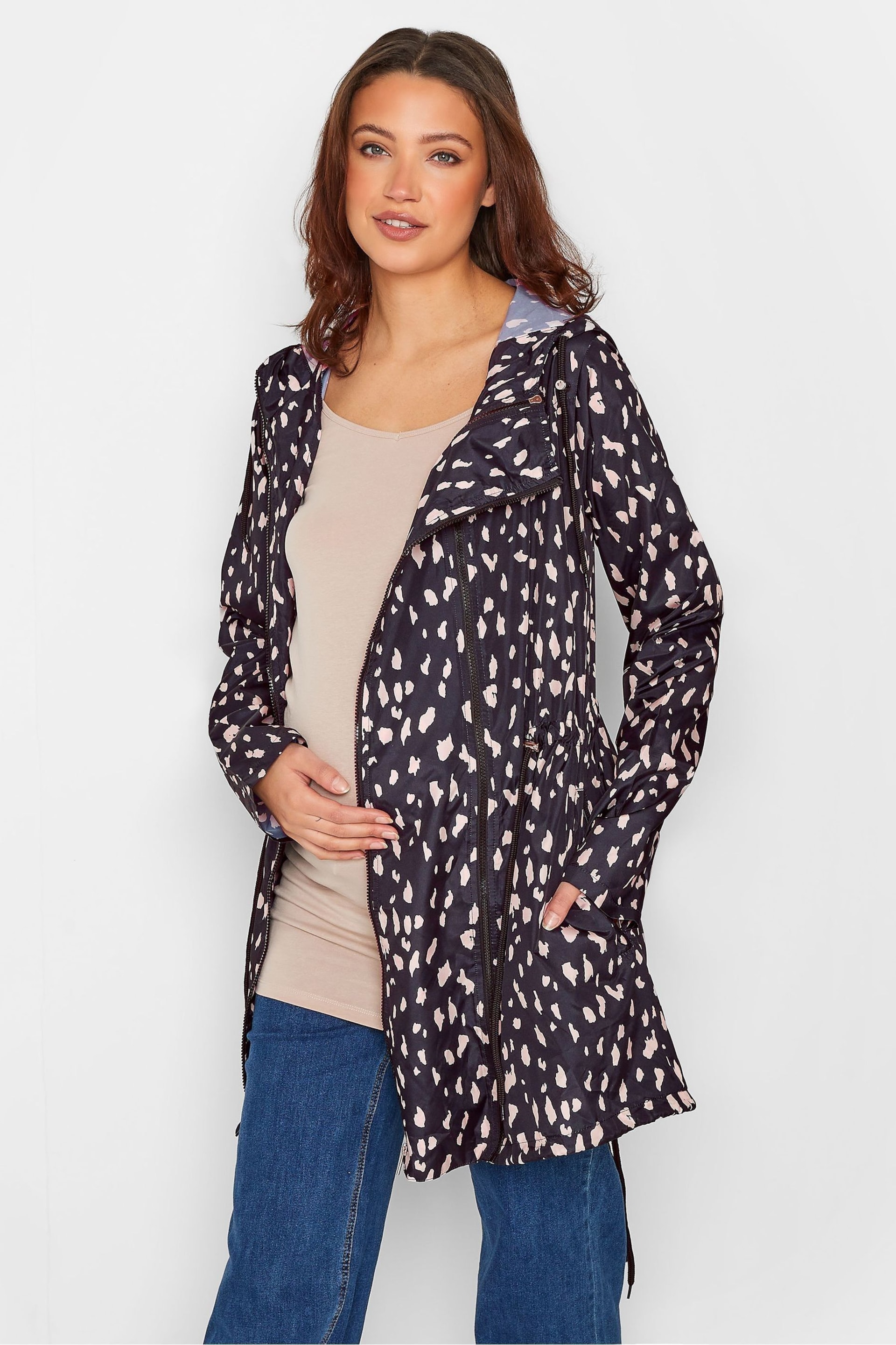 Long Tall Sally Black Maternity Animal Print Pocket Parka - Image 4 of 5