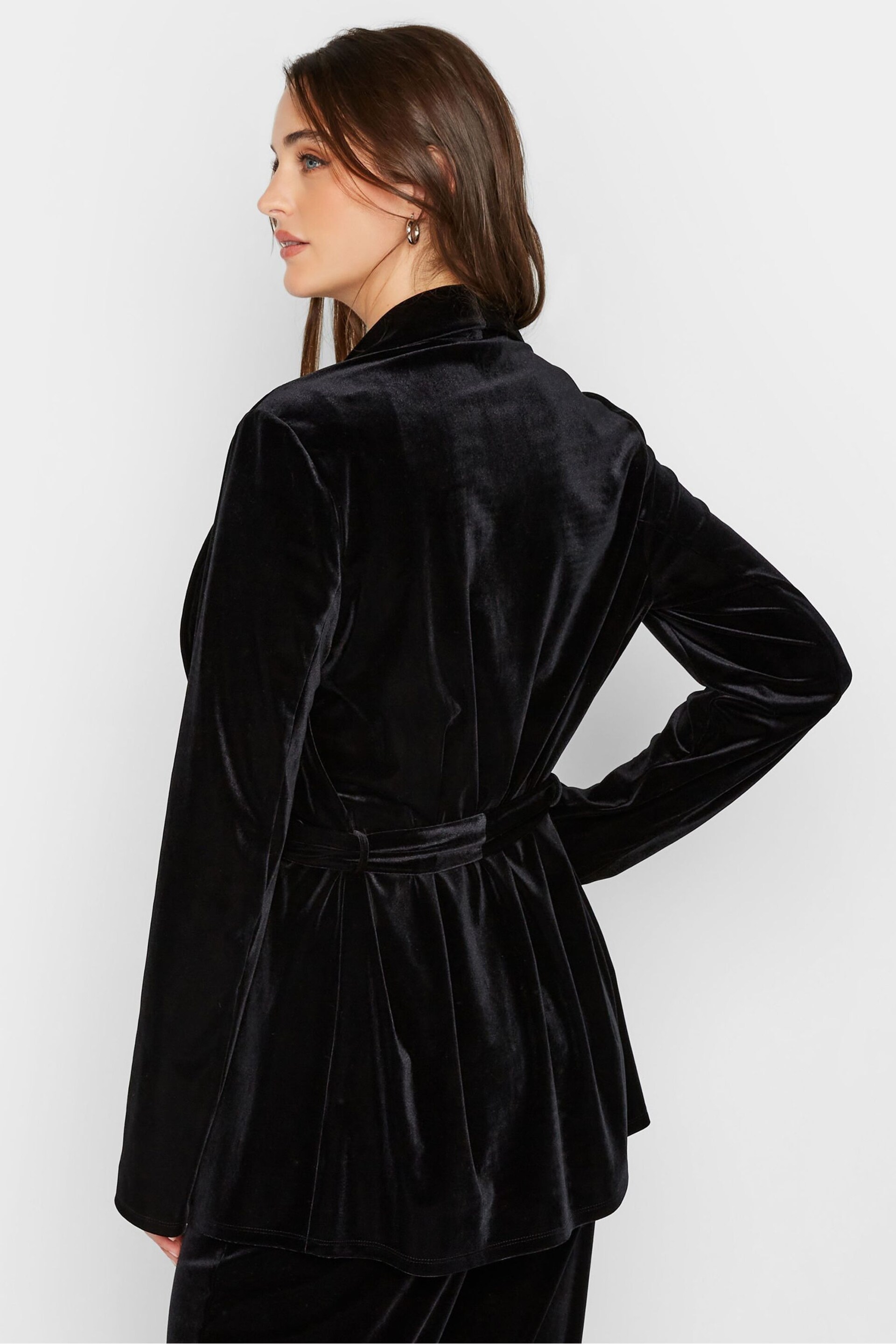 Long Tall Sally Black Velvet Belted Blazer - Image 2 of 4