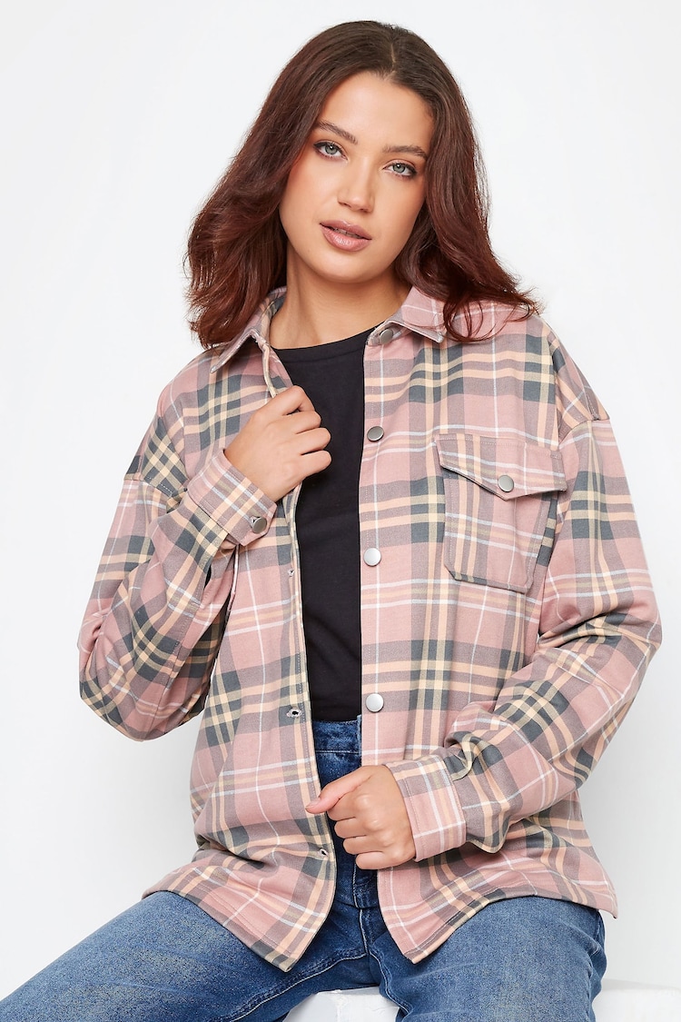 Long Tall Sally Pink Checked Shacket - Image 1 of 5