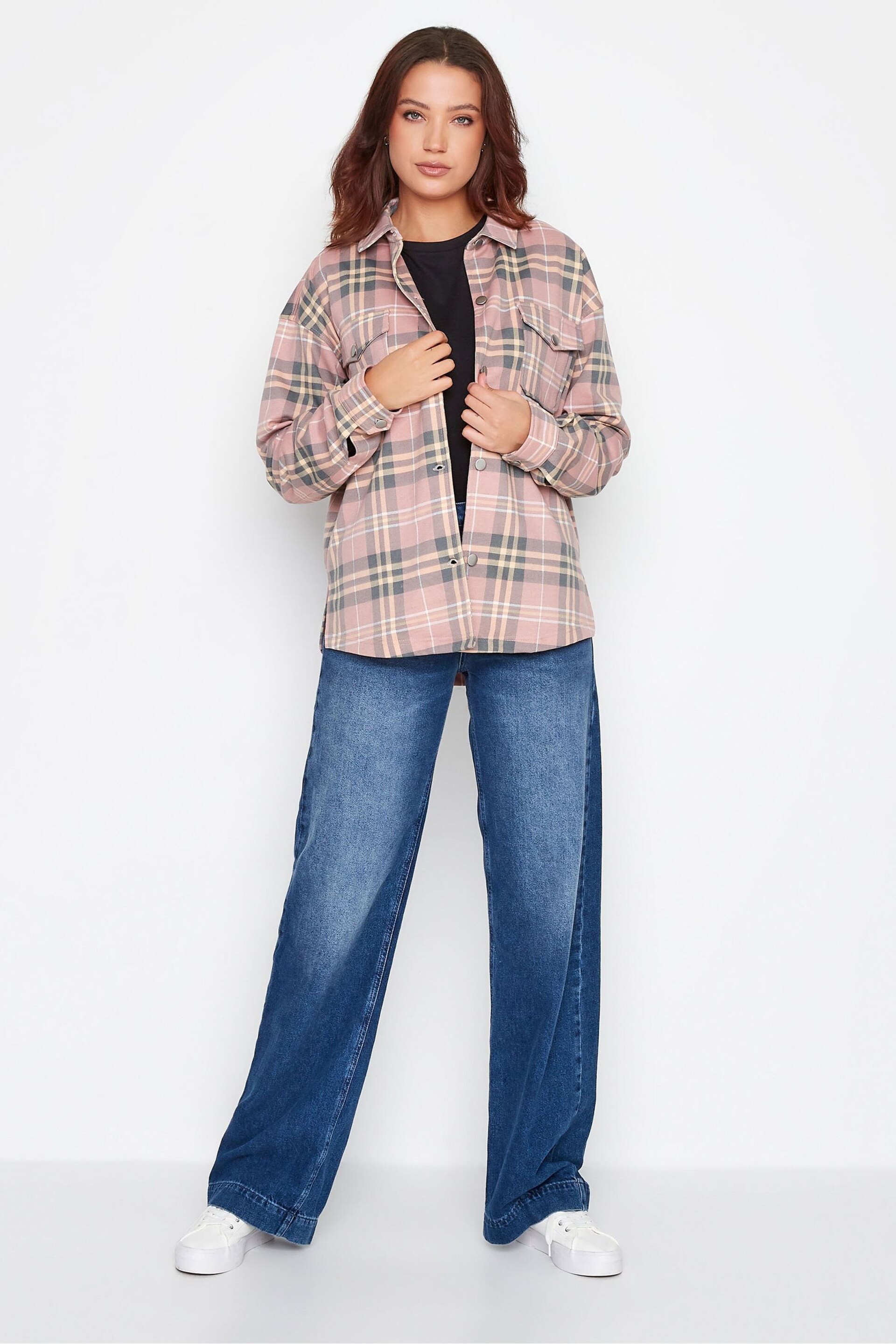 Long Tall Sally Pink Checked Shacket - Image 3 of 5