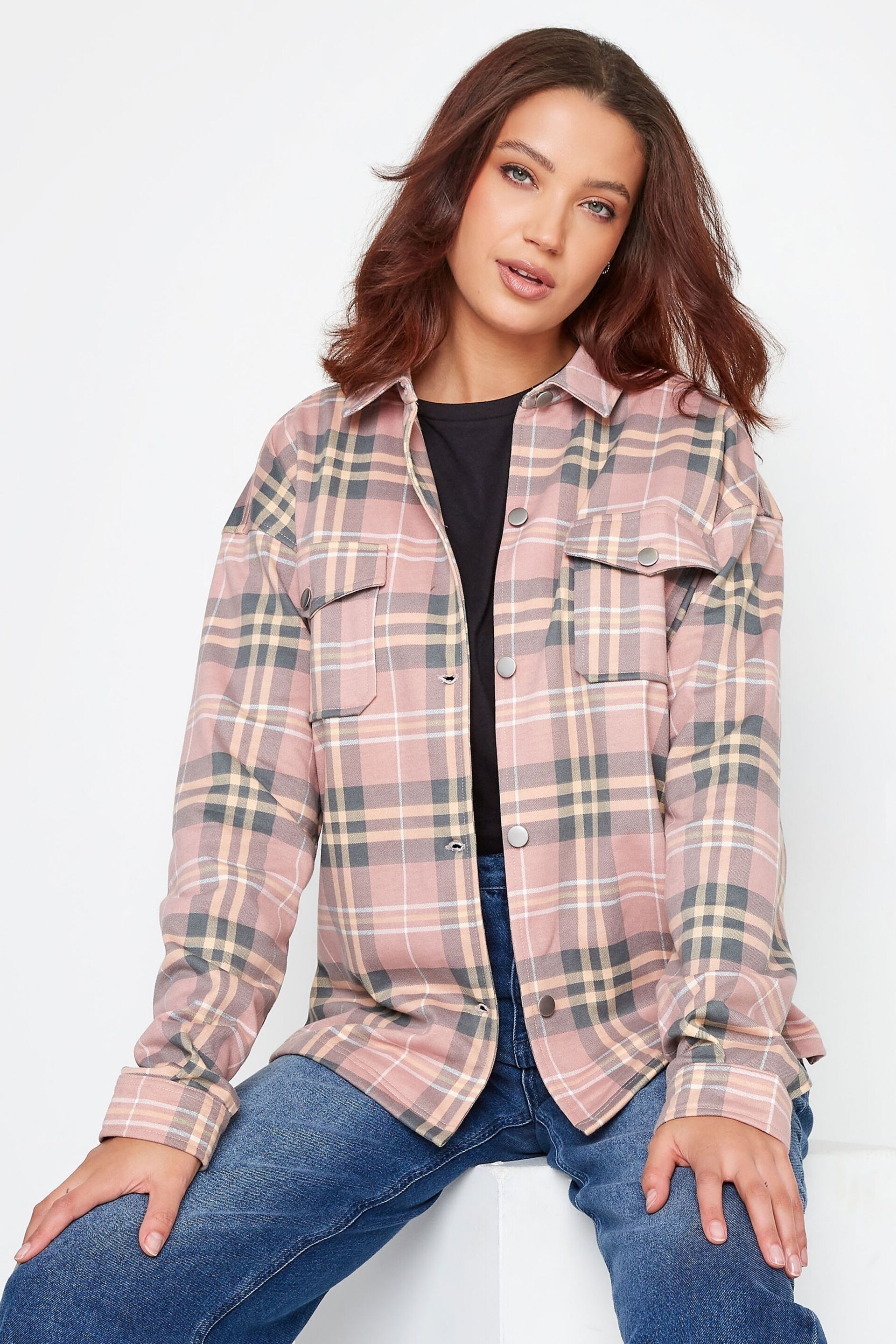 Long Tall Sally Pink Checked Shacket - Image 4 of 5