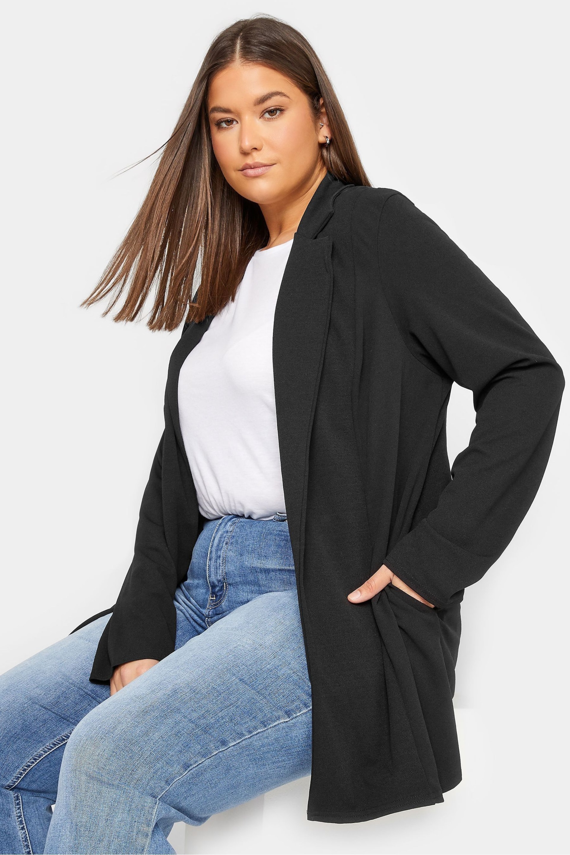 Long Tall Sally Black Scuba Crepe Blazer - Image 1 of 5