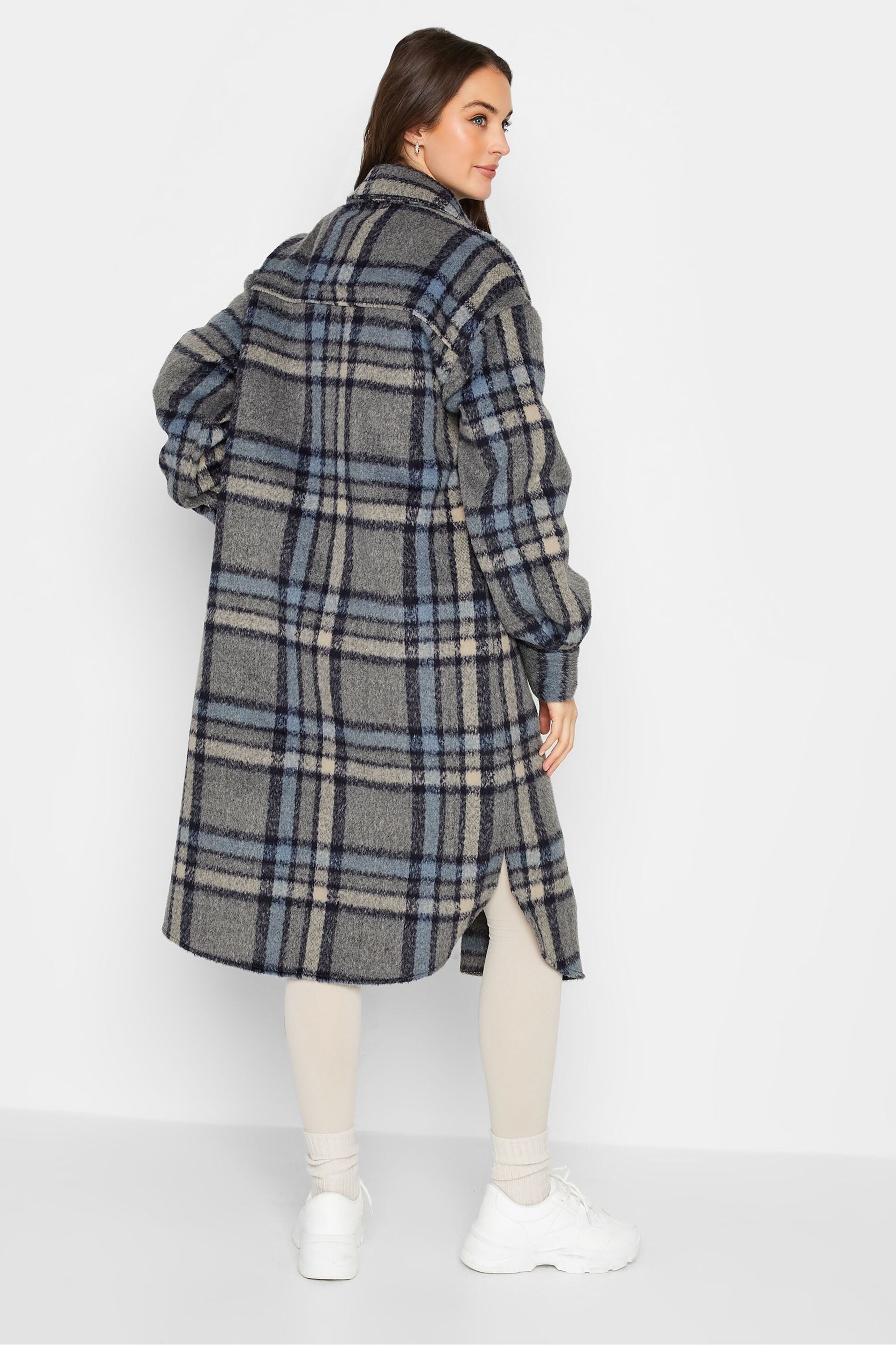 Long Tall Sally Blue Checked Midi Shacket - Image 2 of 4