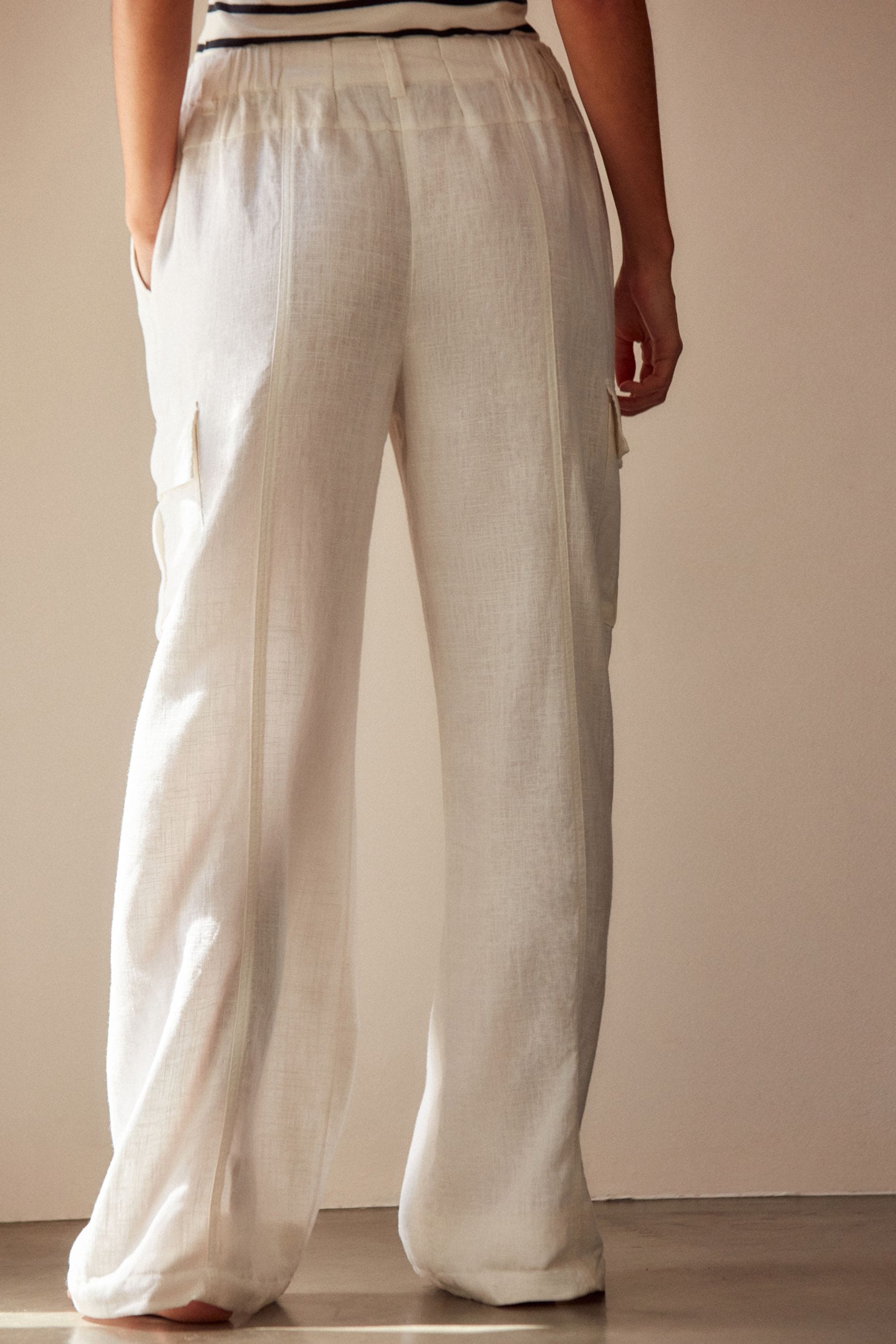 Buy White Linen Blend Cargo Wide Leg Trousers from Next Luxembourg